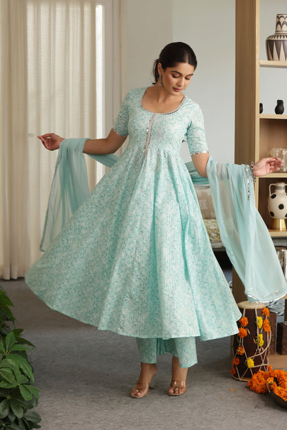 SASHA COTTON LUREX ANARKALI SUIT SET