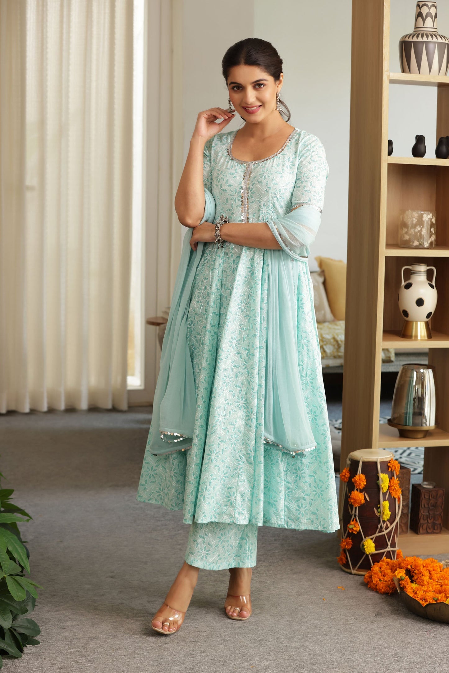 SASHA COTTON LUREX ANARKALI SUIT SET