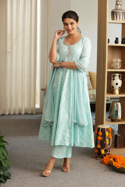 SASHA COTTON LUREX ANARKALI SUIT SET
