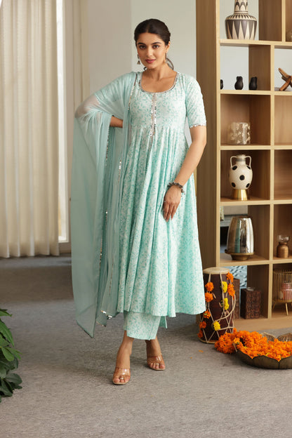 SASHA COTTON LUREX ANARKALI SUIT SET