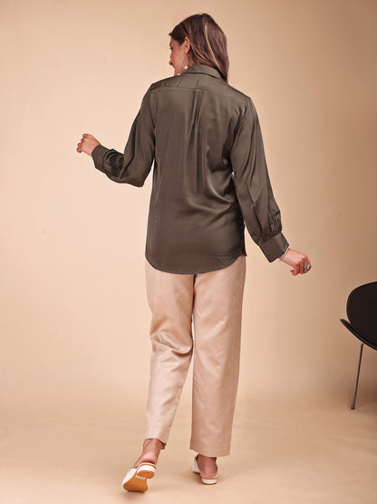 GREEN SATIN SHIRT WITH TROUSER