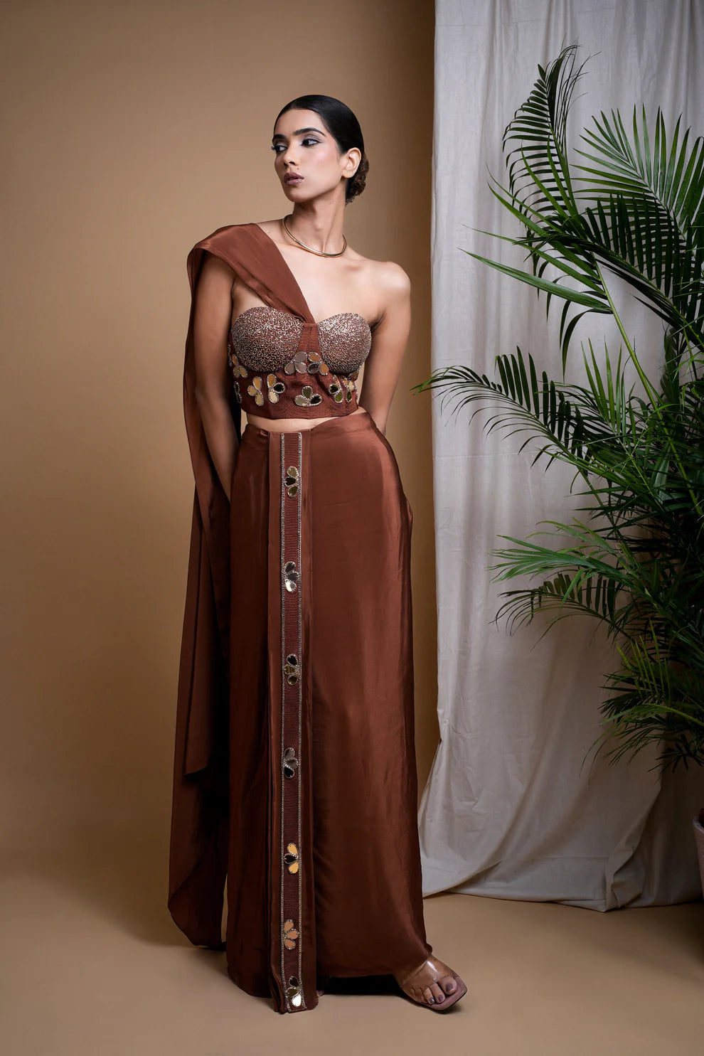 RUSTIC BROWN CORSET DRAPE SET (SET OF 2)