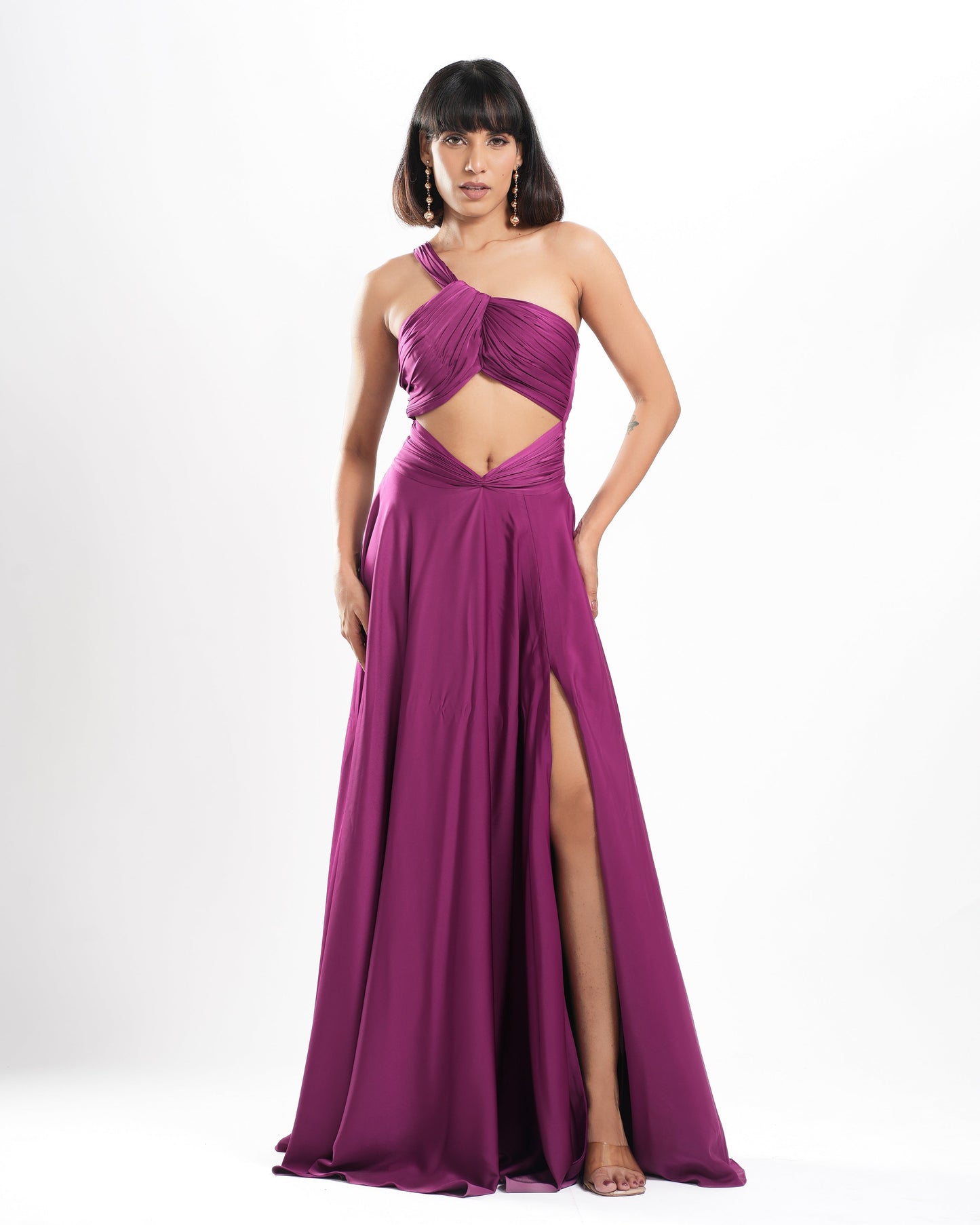 Kerstin - Tyrain Purple Long Drape Dress