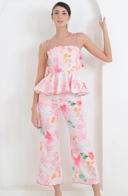 Pink Linen Print Co Ord Set