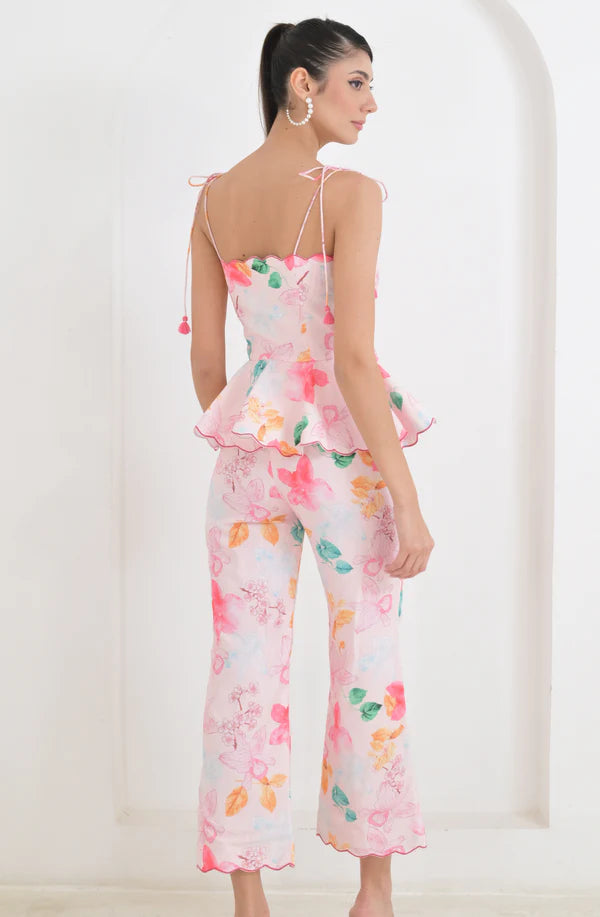 Pink Linen Print Co Ord Set