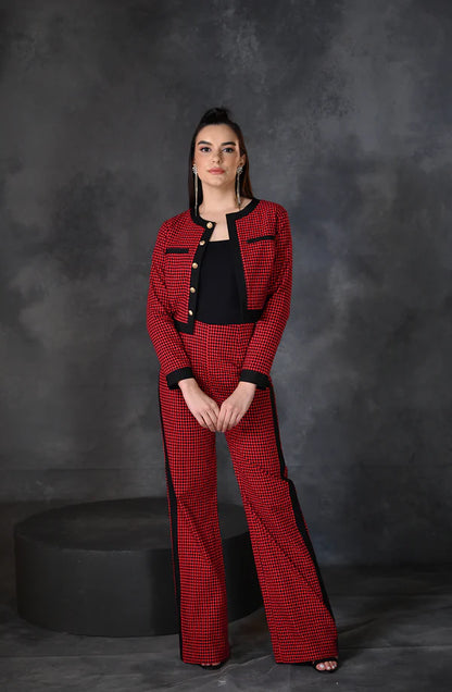 Red Black Houndstooth Co- Ord Set