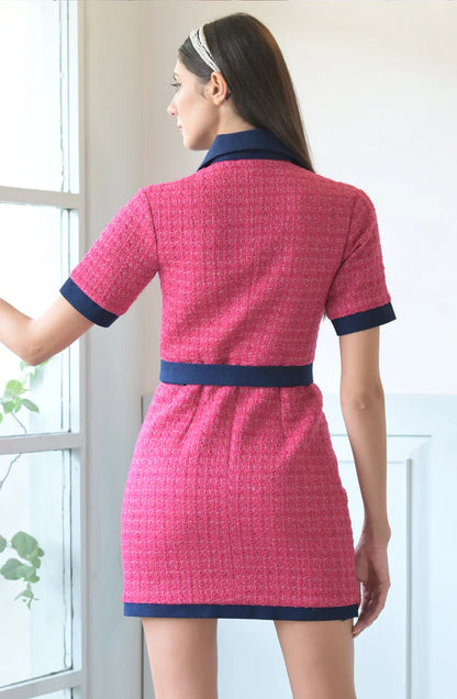 Pink Tweed & Denim Dress