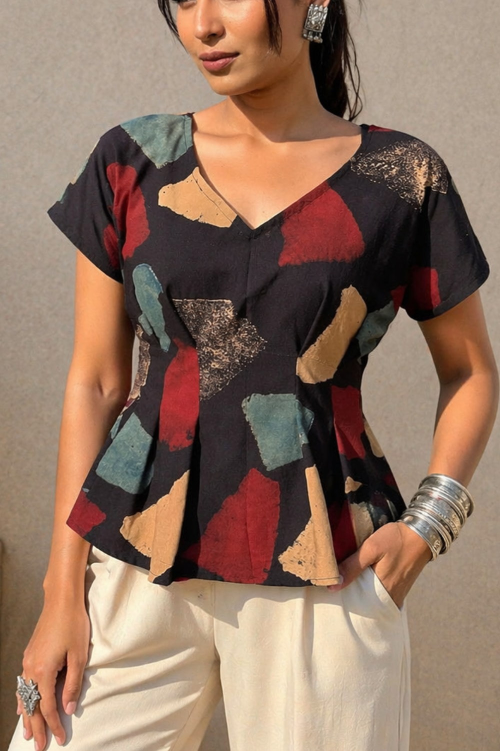 Ajrakh Pleated Top