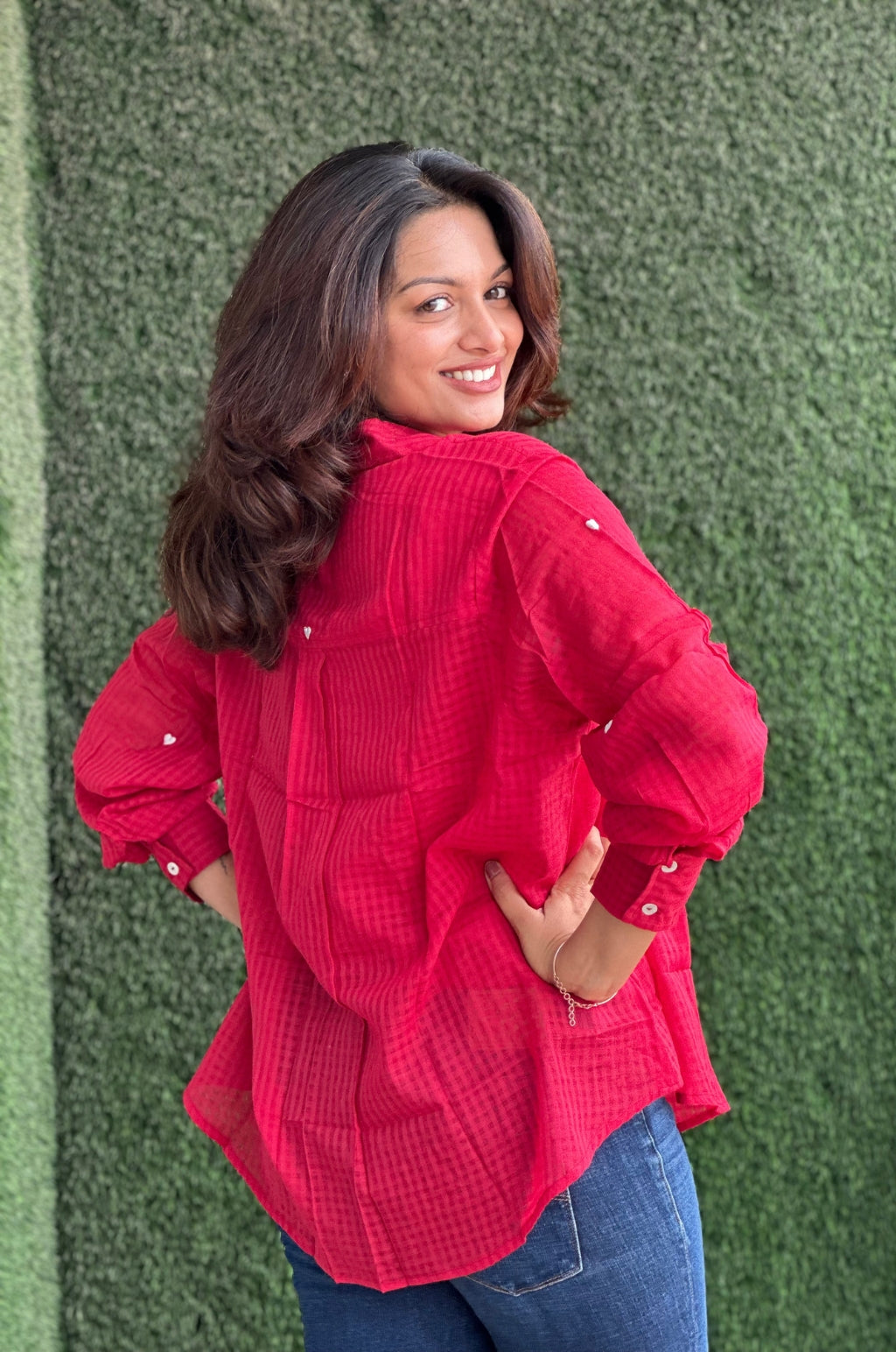 Nayeli Heart Embroidery Red Shirt