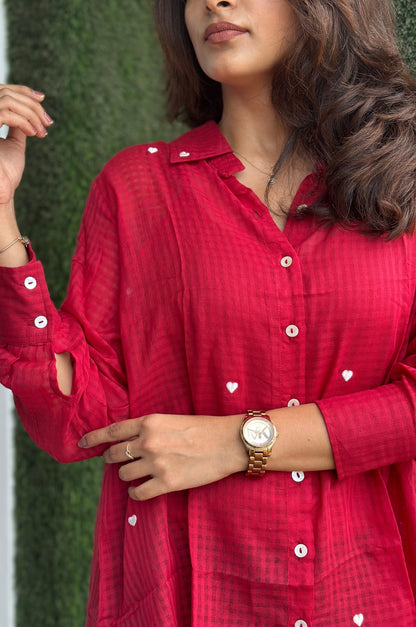 Nayeli Heart Embroidery Red Shirt