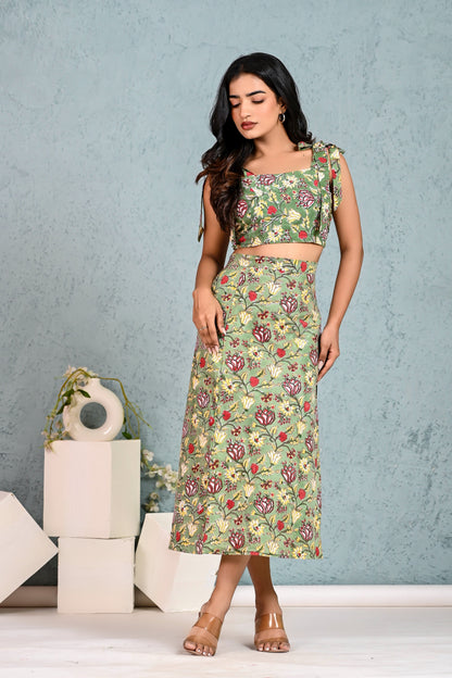 Slit Skirt Co-ord (Green)