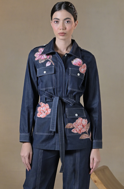 Blue Denim Floral Patch Set
