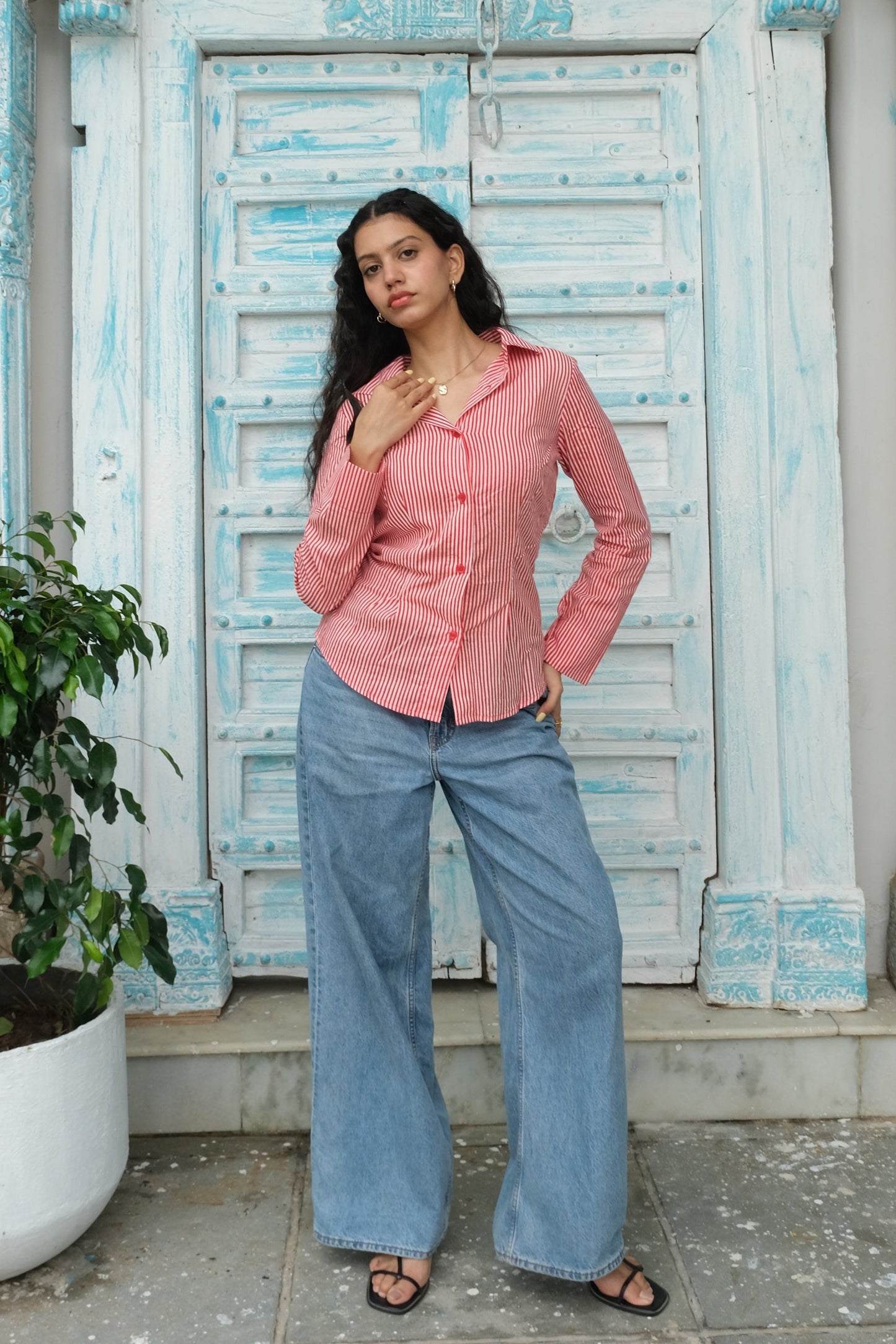 Striped Corset Shirt (Red)