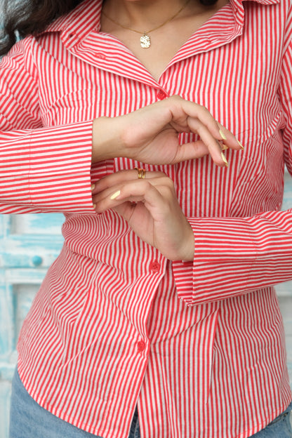 Striped Corset Shirt (Red)