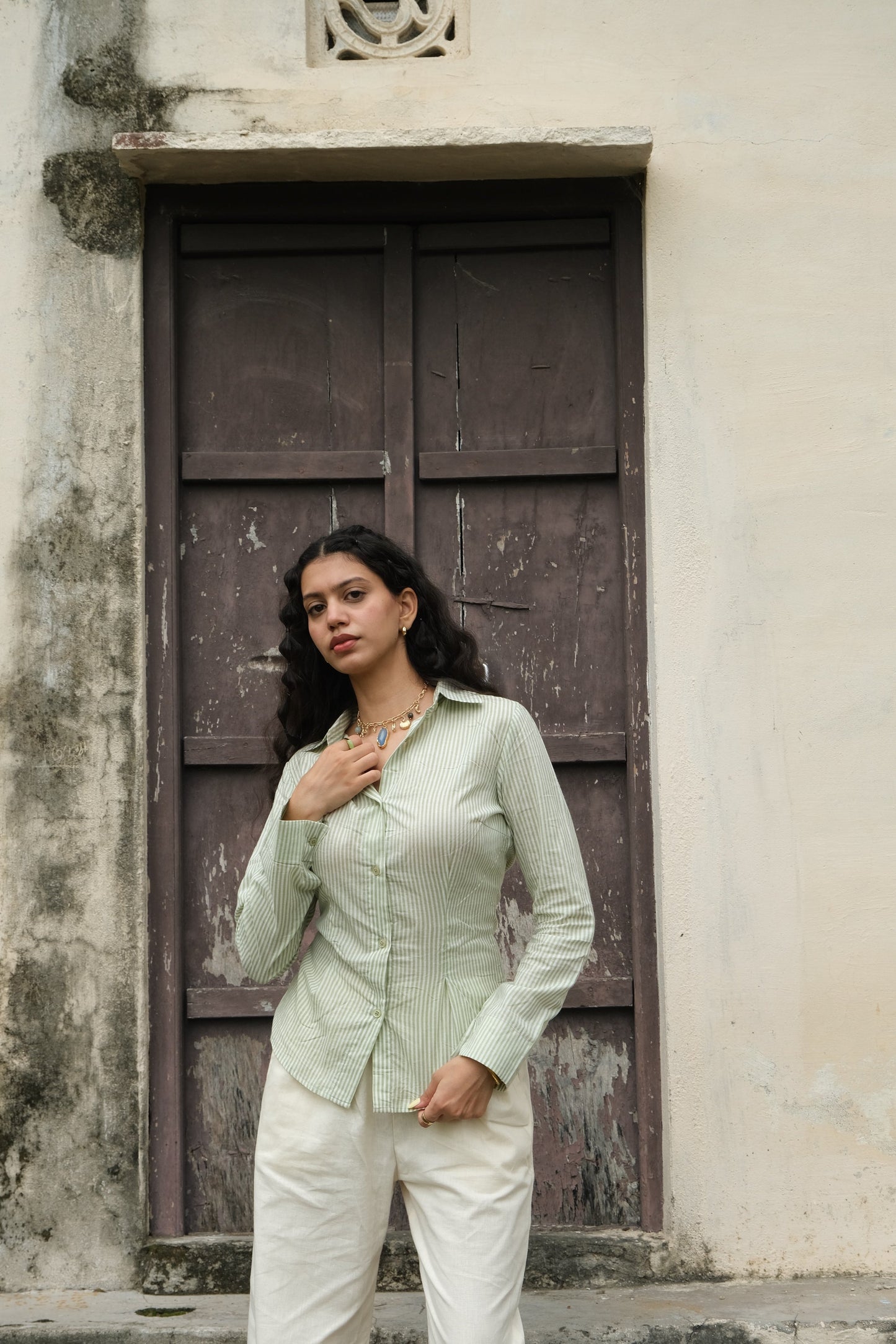 Striped Corset Shirt (Green)