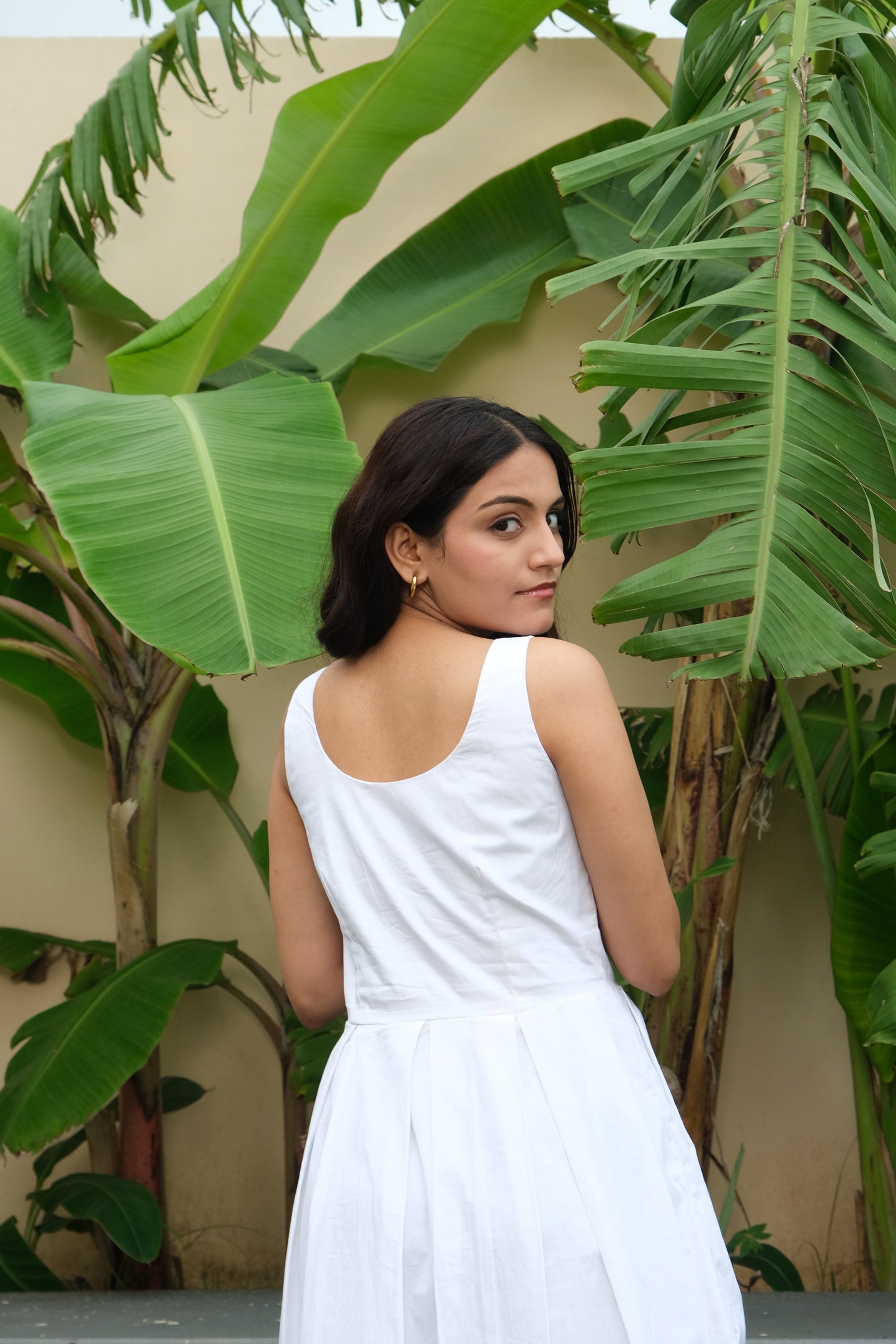 Pleated Midi Dress (White)