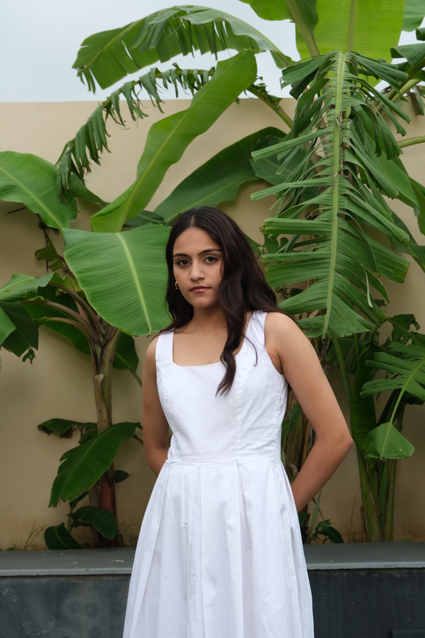 Pleated Midi Dress (White)