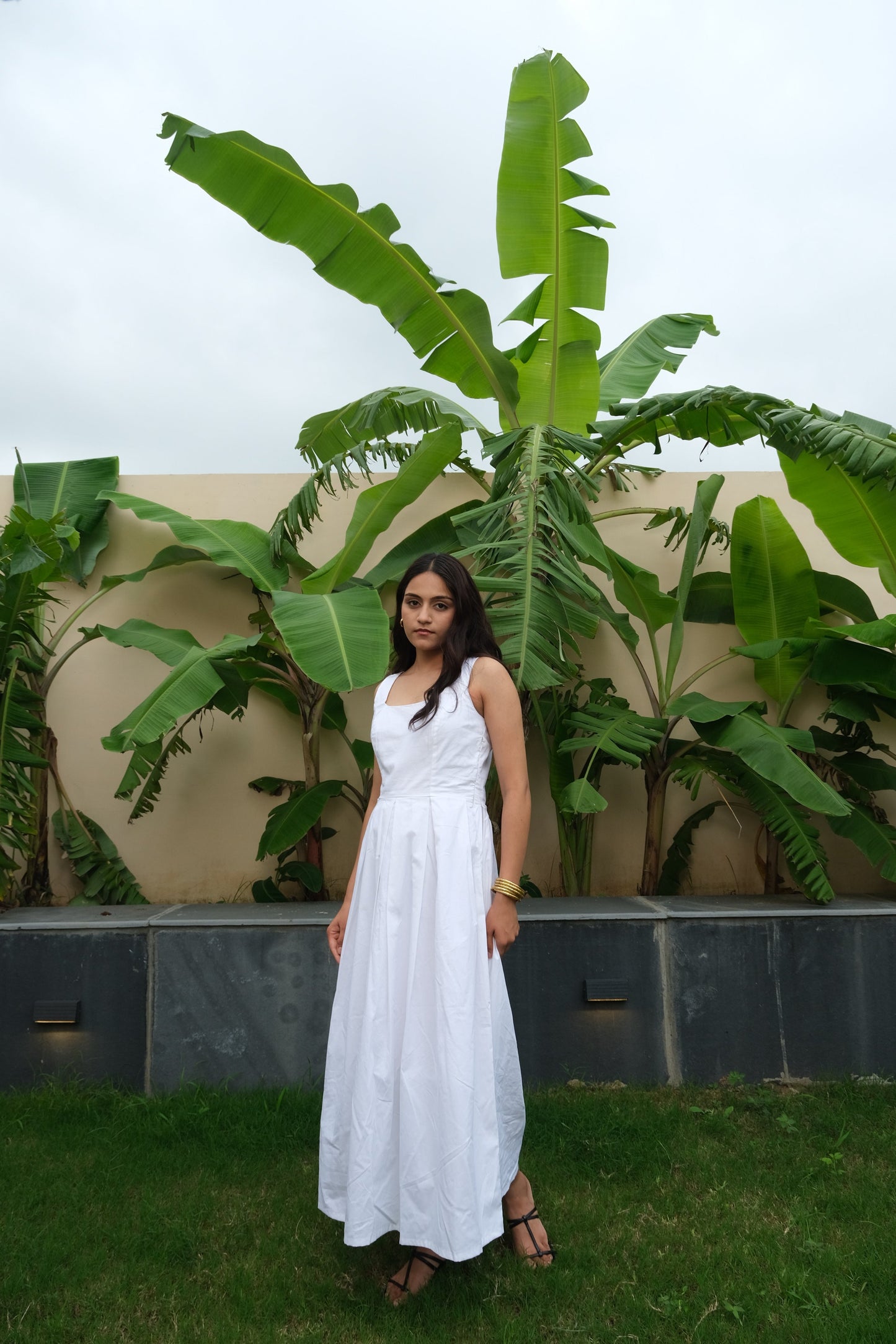 Pleated Midi Dress (White)