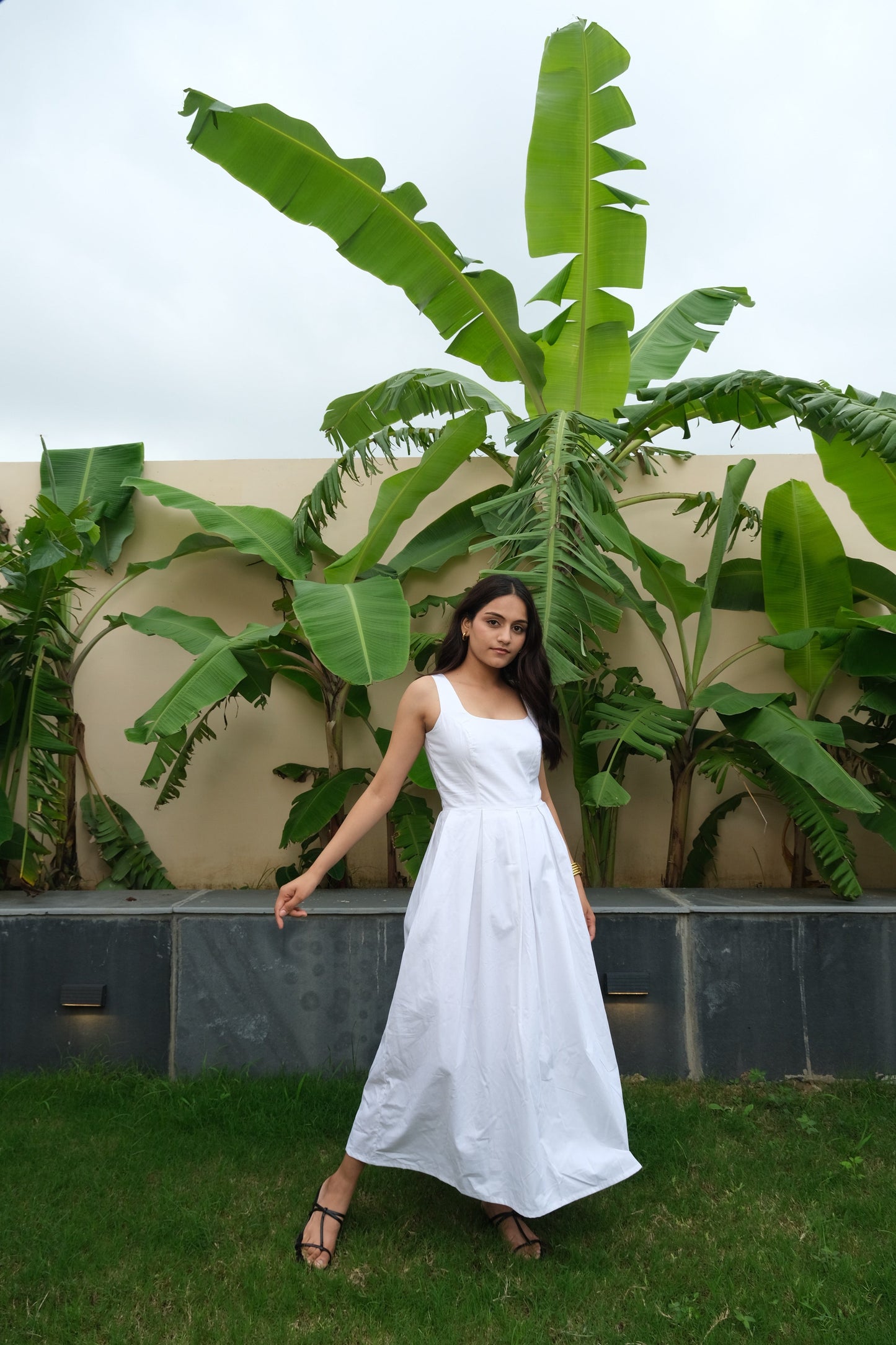 Pleated Midi Dress (White)