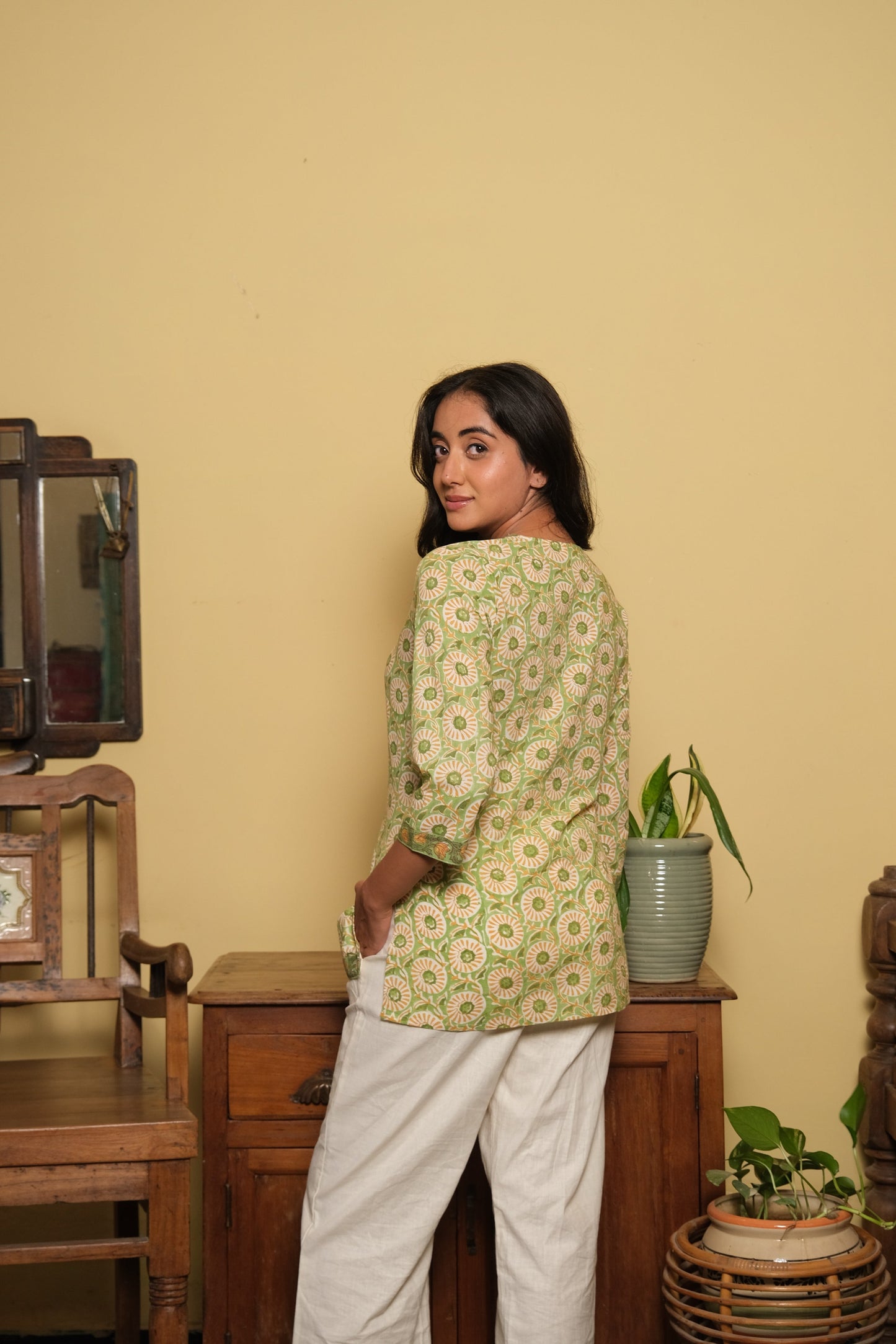 Border Short Kurti (Green)