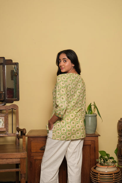Border Short Kurti (Green)