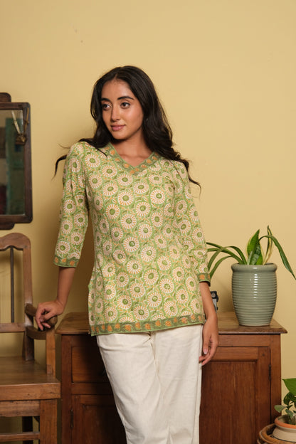 Border Short Kurti (Green)