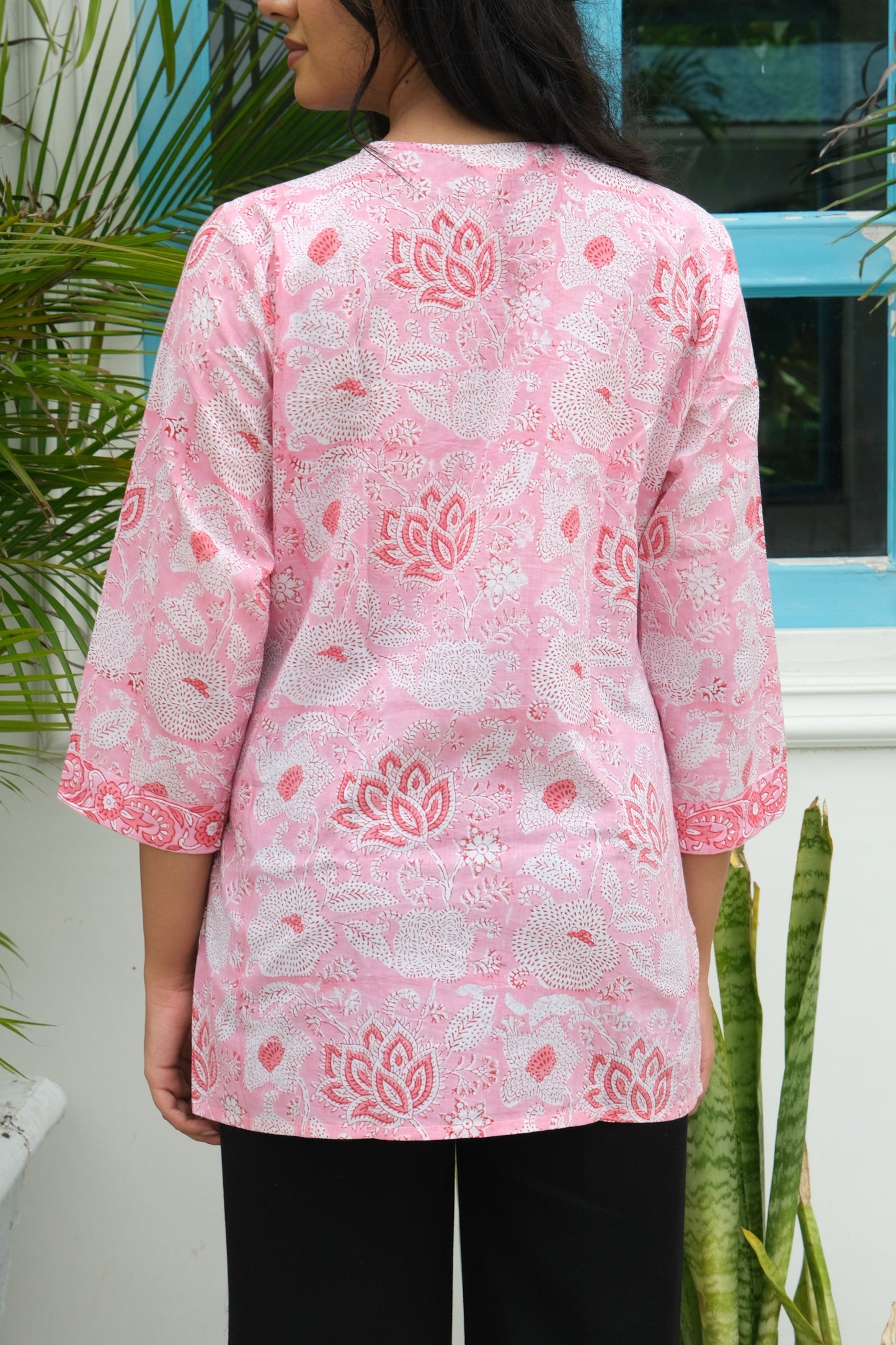 Border Short Kurti (Pink)