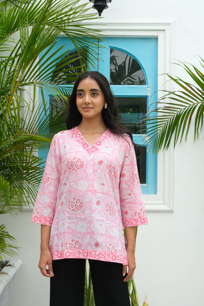 Border Short Kurti (Pink)