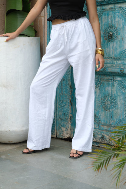 Linen Drawstring Trousers (White)