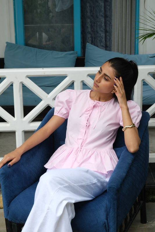 Tie-Up Peplum Top (Pink)