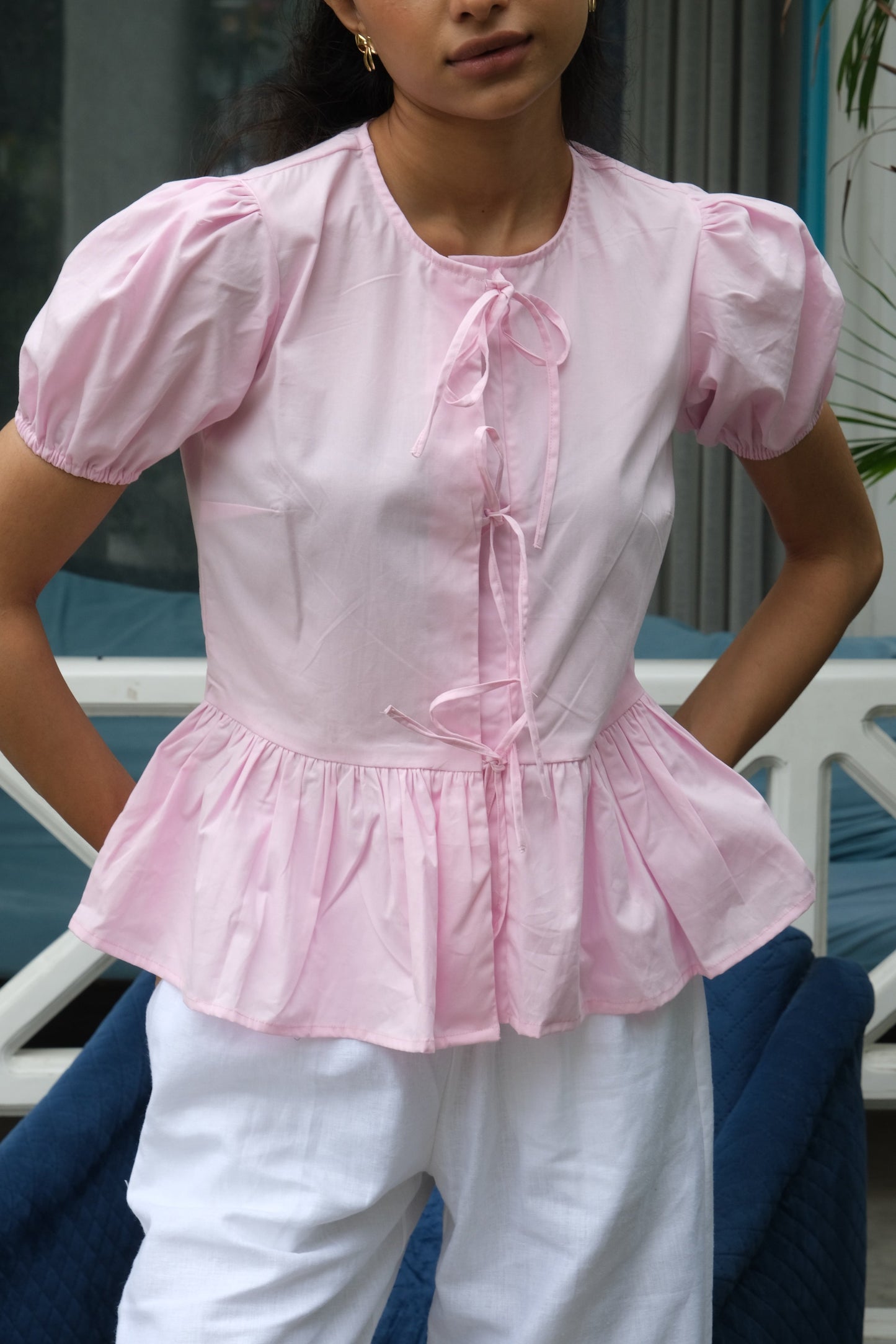 Tie-Up Peplum Top (Pink)