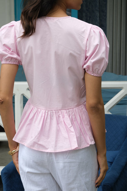 Tie-Up Peplum Top (Pink)