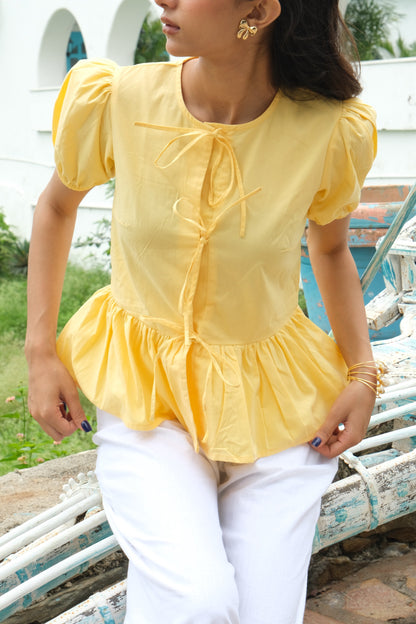 Tie-Up Peplum Top (Yellow)