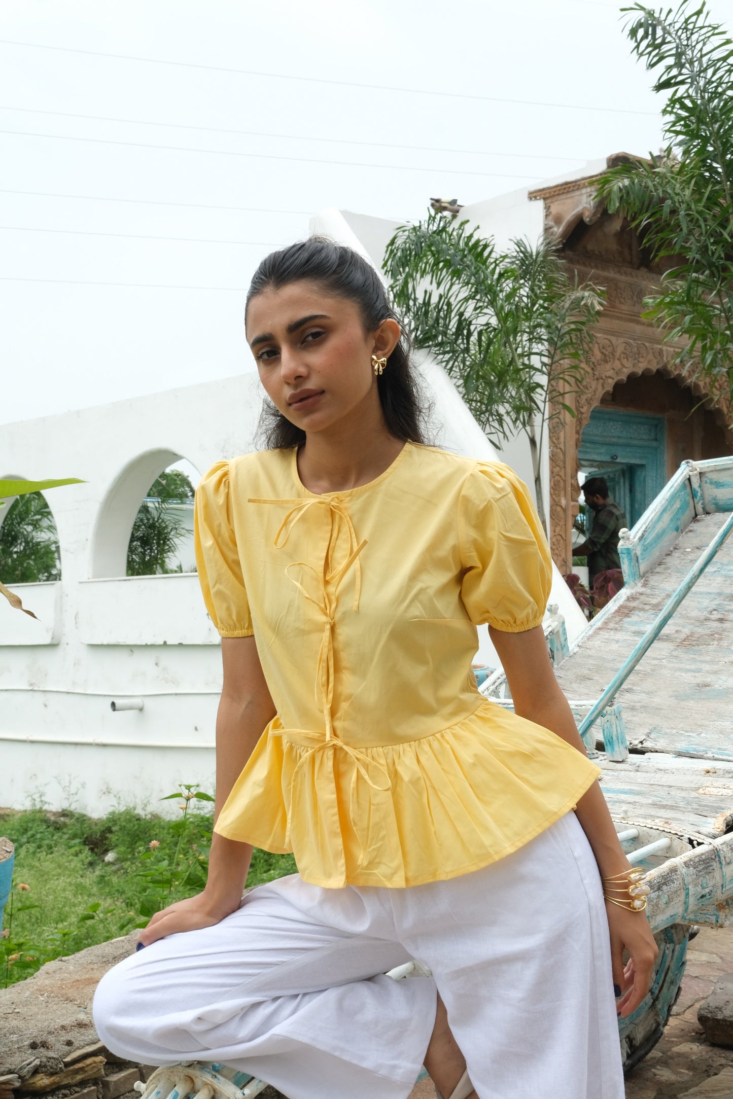 Tie-Up Peplum Top (Yellow)