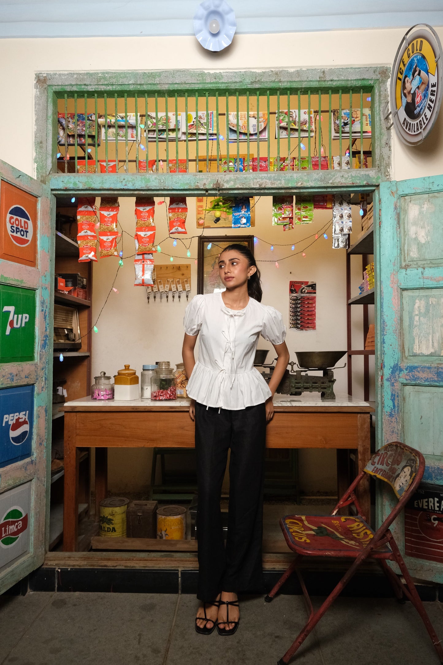 Tie-Up Peplum Top (White)