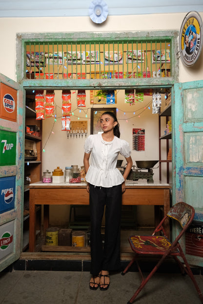 Tie-Up Peplum Top (White)