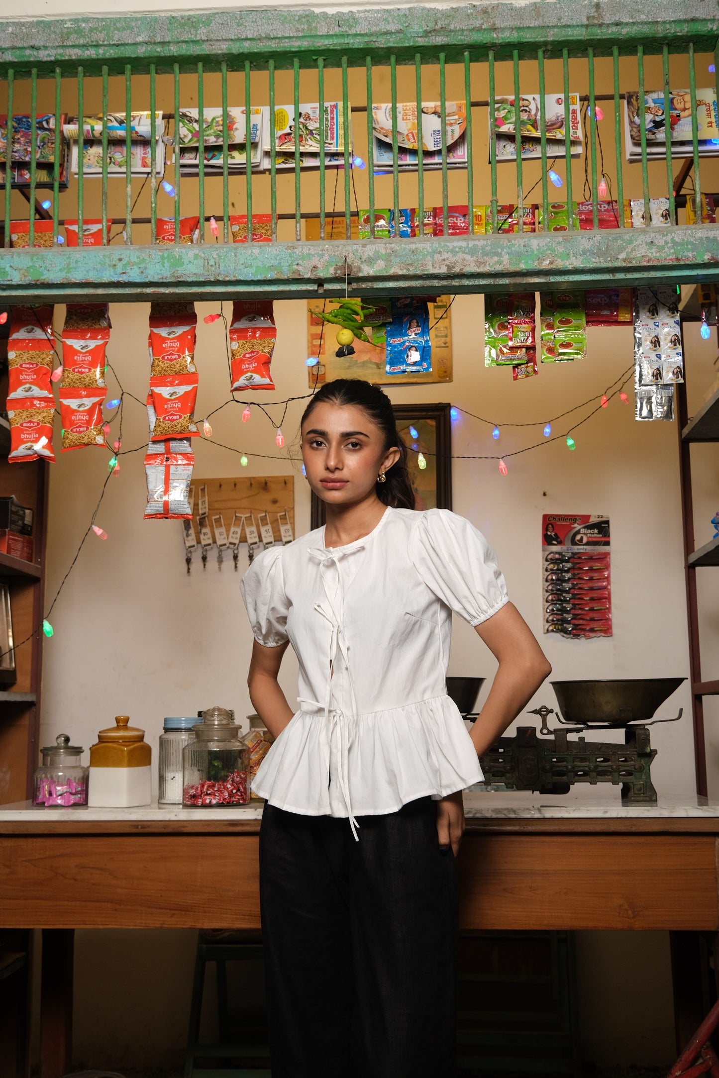 Tie-Up Peplum Top (White)