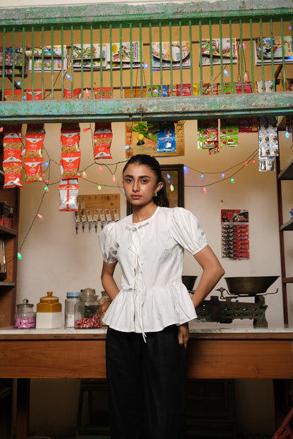 Tie-Up Peplum Top (White)