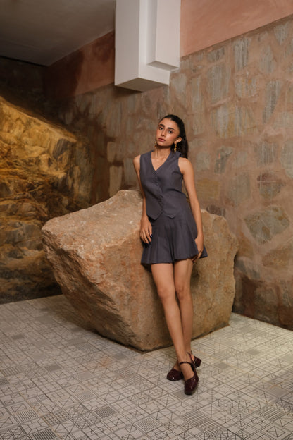 Pleated Skirt Co-ord (Grey)