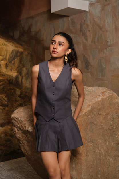 Pleated Skirt Co-ord (Grey)