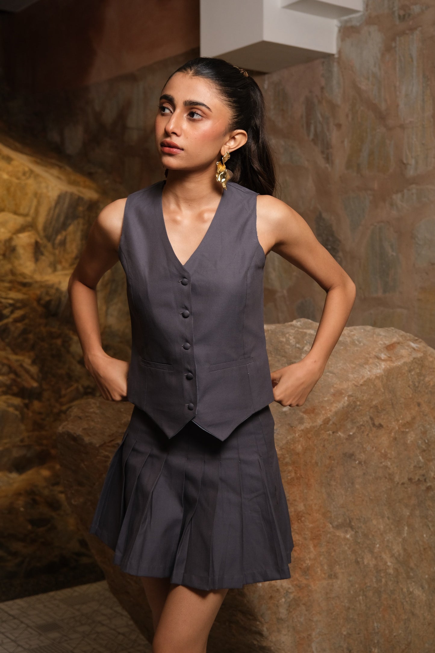 Pleated Skirt Co-ord (Grey)