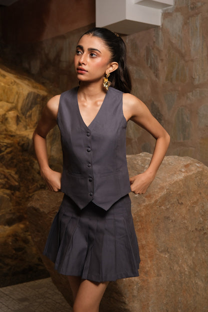 Pleated Skirt Co-ord (Grey)