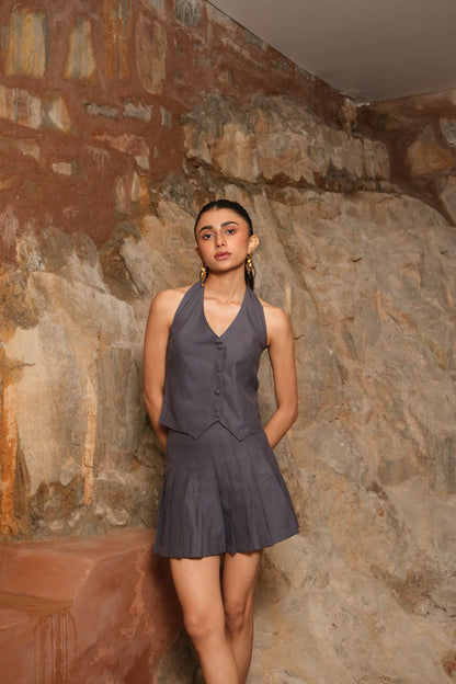 Pleated Skirt Co-ord (Grey)