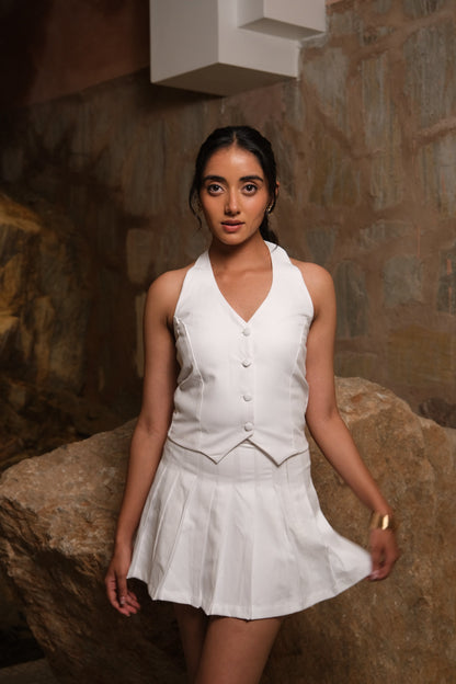 Pleated Skirt Co-ord (White)
