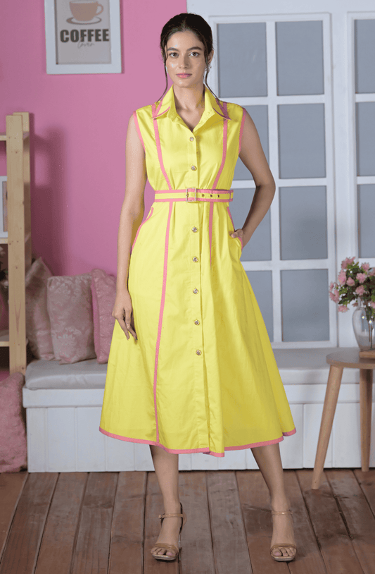 Sunshine Yellow Piping Dress