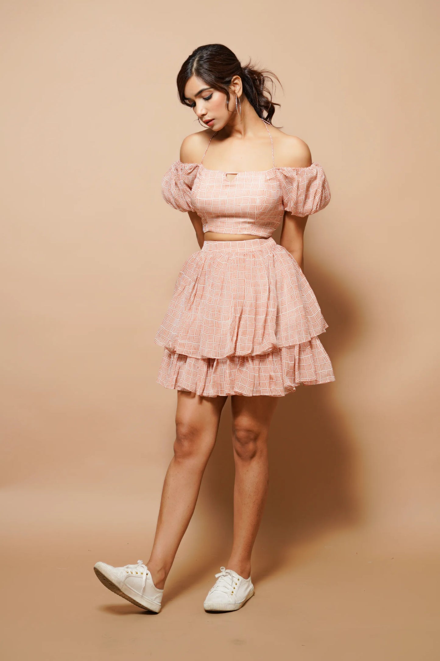 Brown Organza mini skirt co-ord