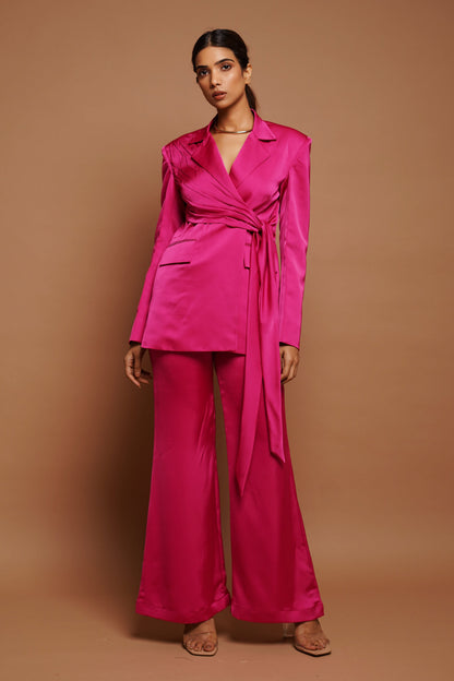 Hot Pink Satin Coat Set (Set of 2)