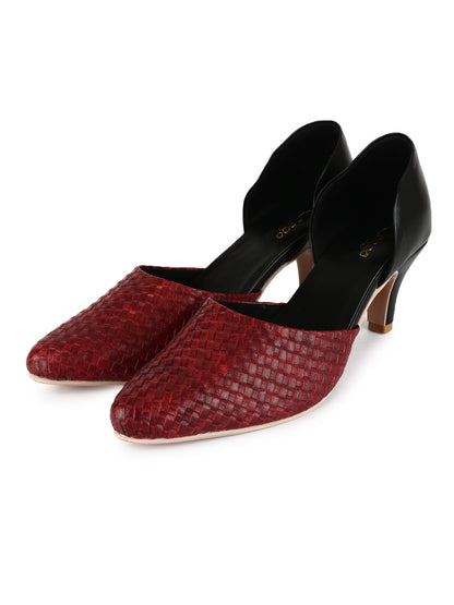 Maroon Texture Kitten Heels