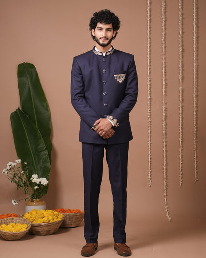 Navy Blue Jodhpuri Set (Set of 3)