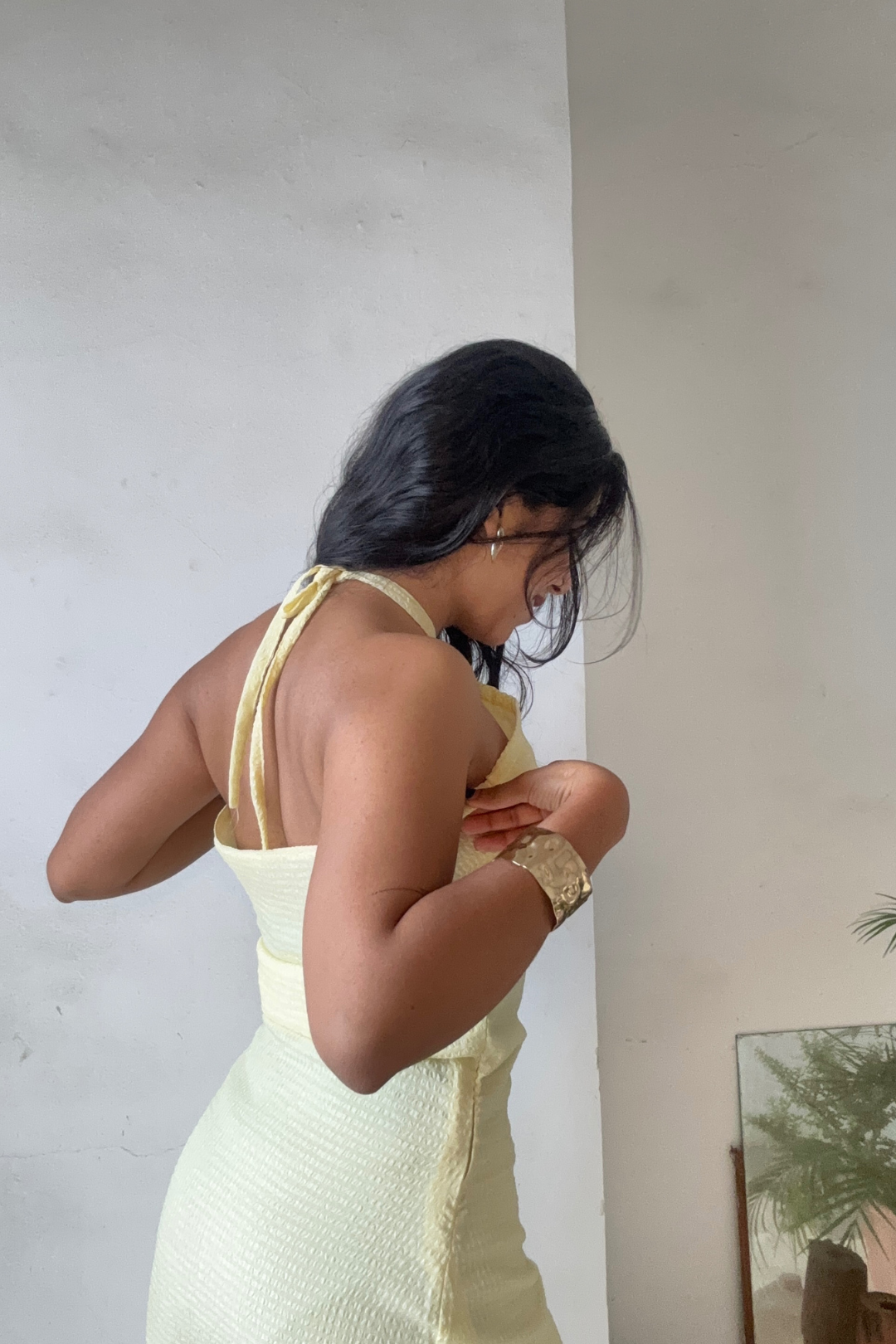 Butter Yellow Halter Dress